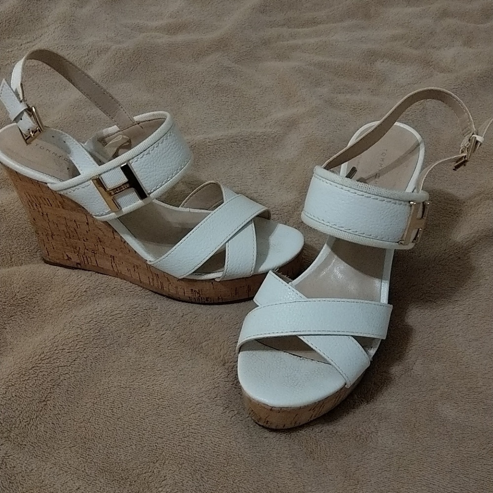 Tommy Hilfiger white cork wedge shoes - Size 7.5